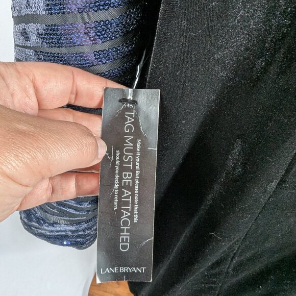 Lane Bryant Dress Black Velvet Blue Sequin Sleeve V-Neck V-Back Size 28 NEW NWT - Picture 8 of 11